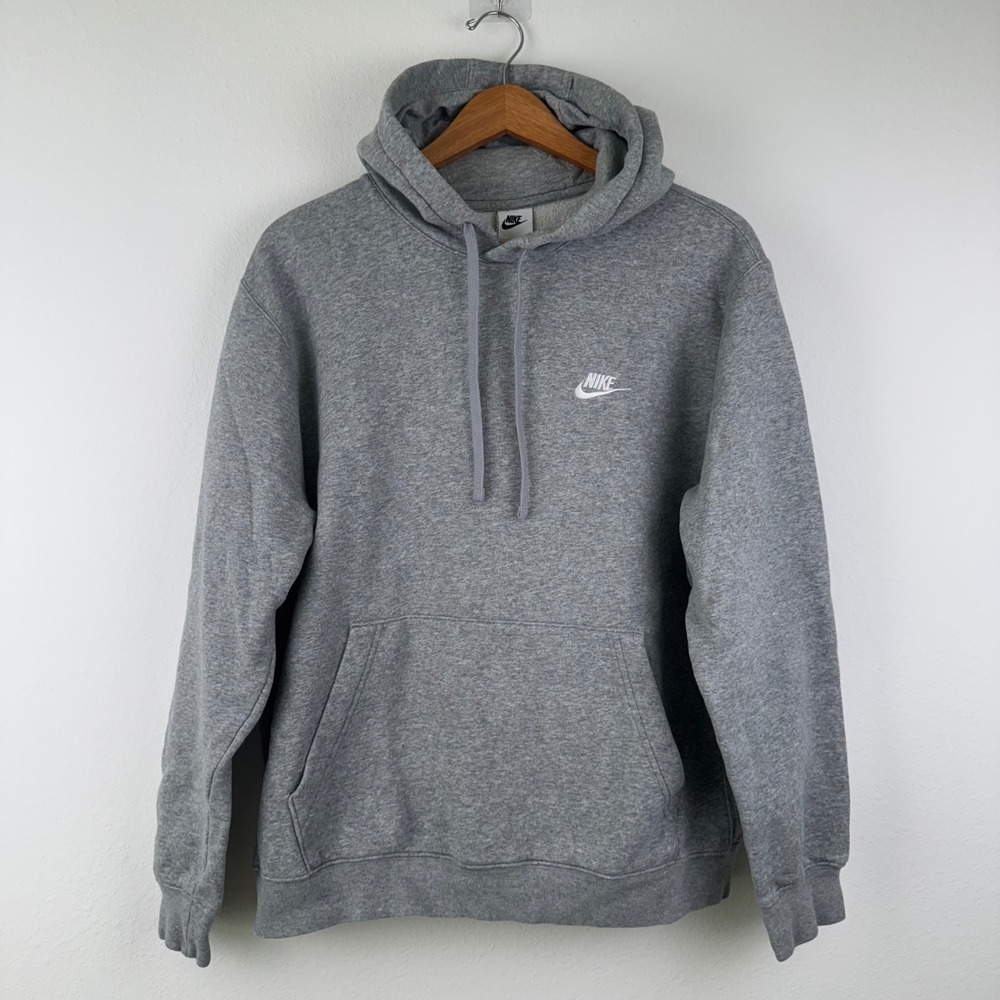 Nike Hoodie Mens Large Gray Good Sportswear Club Fleece Pullover Athleisure